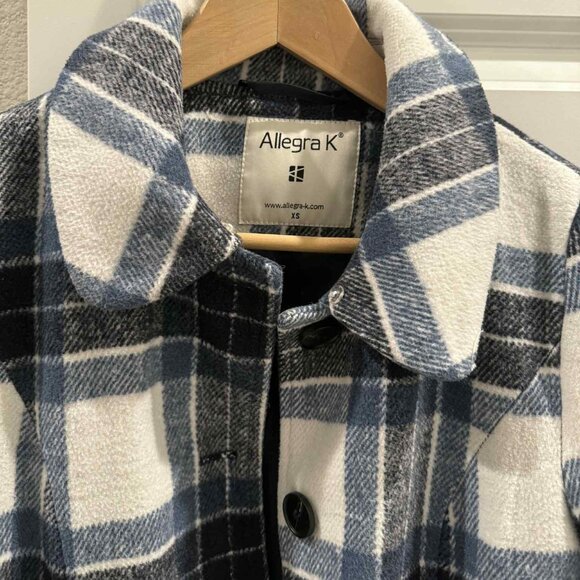 Allegra K Women's Peter Pan Collar Long Winter Plaid Coat - Picture 1 of 4